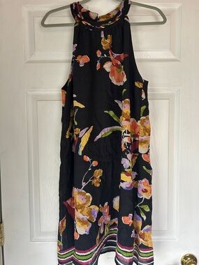 THML Black Halter Floral A-Line Dress with Multicolor Blooms